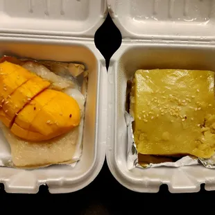 Mango sticky Rice and Coconut Custard Sticky Rice. $8.95 each. Both are equally good.