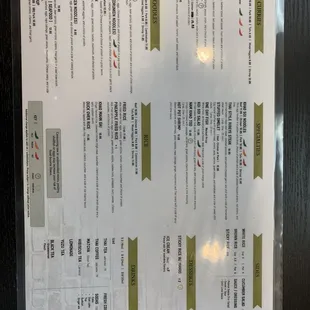 the menu of a restaurant