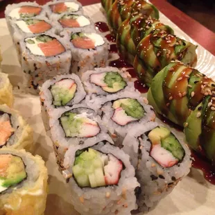 Caterpillar, Rock &amp; Roll, Philadelphia, and California rolls