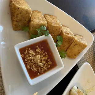5. Crispy Tofu with a sweet peanut sauce