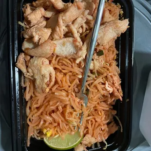 This is supposed to be pad Thai with extra chicken lol