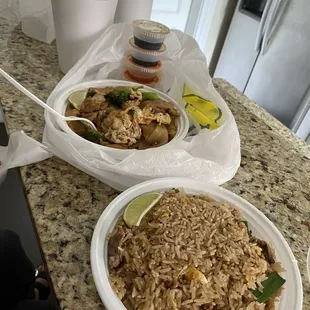 39. Pad See-Iw with pork  and fried rice w/ beef and Thai Iced Tea