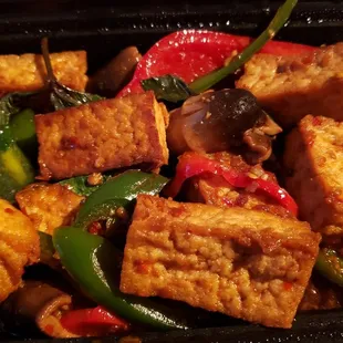Stir fried tofu with basil  ($12). Made vegan w/o fish sauce. Tasty but small portion.