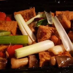 Stir fried cashew nut w/tofu, made vegan w/o fish sauce ($14). Tasty, but small portion.