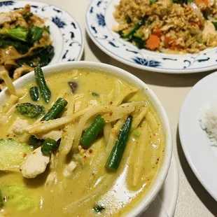 Green Curry, Thai Fried Rice, and Pad See Ew Dinner
