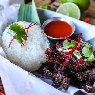 Beef Jerky - Thai style beef jerky with sticky rice.