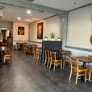 tables and chairs in a restaurant