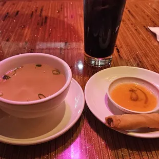 Soup and spring roll with Thai coffee at Bangkok Thai in St. Pete
