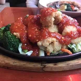 Volcano chicken.  Terrible.  Looks better than it tastes.