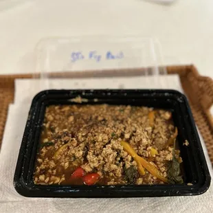 Stir Fried Basil Leaf - Medium heat   - side of sticky rice in separate photo.