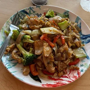 Drunken noodles, decent &amp; fresh tasting. The noodles were clumped together.......bummer.