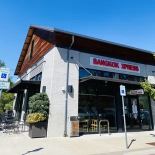 Front of restaurant, can't miss it!