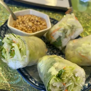 Fresh spring rolls with peanut sauce.