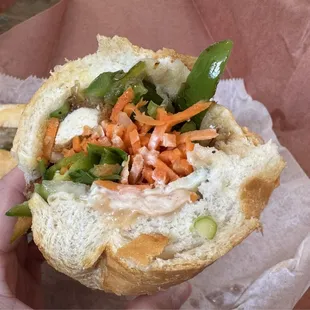 Banh mi with tofu and sautéed onions and peppers - so good