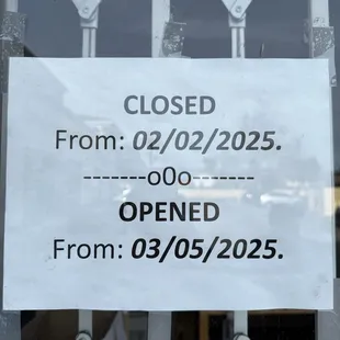 Closed until 03/05/2025