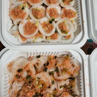 Affordable price $17 for both steam  rice cakes, topping drid shrimps,  mungbean. My parents 's favorite. Happy dinner all 1/18/23