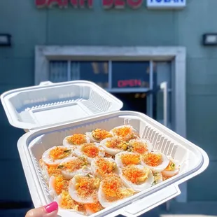 Bánh Bèo: Viet Steamed Rice Cakes w/ mung bean, dried shrimp, green onions, nước chấm not shown | 50 pc - $8 (CASH ONLY)