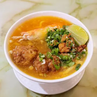 Banh Canh 3 Mien - thick noodles w/ prawn, fried squid ball, crab meat &amp; instead of pork leg, I substituted it w/ a fried squid ball