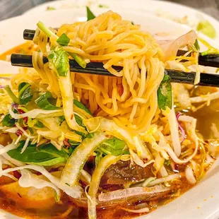 Bun Bo Hue with egg noodles