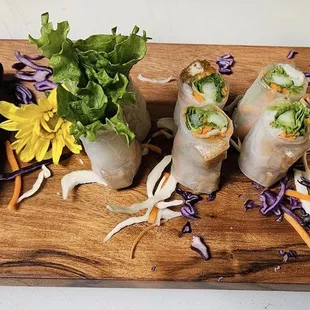 Even though cold  and wintery outside,  have some fresh Summer Rolls with delicious homemade peanut sauce!