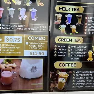 Menu in the restaurant.