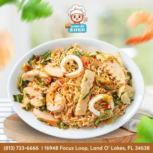 Dive into Seafood Extravaganza! Indulge in the Exquisite Delight of Banh Mi &amp; BOBA&apos;s Special Seafood Noodles.