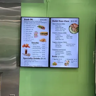 a menu on the wall
