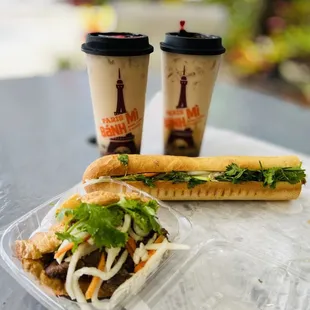 Paris by Night, shredded chicken Bánh Mì, and grilled pork Bánh Mì.