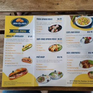 a menu on a bench