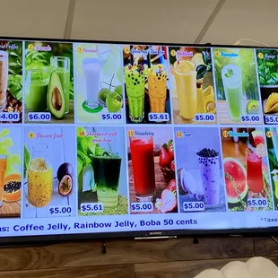 a variety of drinks displayed on a flat screen tv