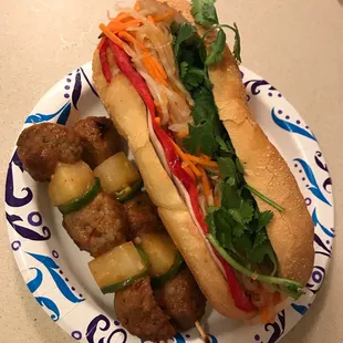 Traditional banh mi and meatball skewers