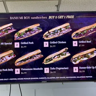 Menu of Sammies