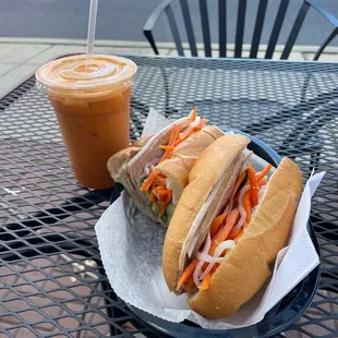 Original Banh Mi with Thai Ice Tea for lunch.