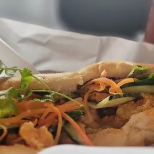 Spicy and sweet fried shrimp bahn mi