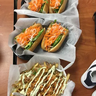Vegetarian banh mi and galbi fries. Too much food at a great price