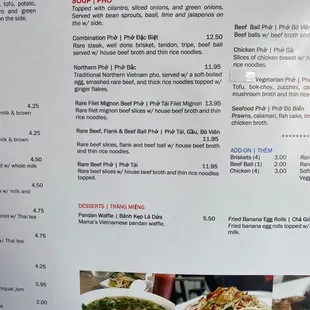 Pho menu