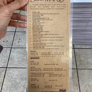 Sandwich menu