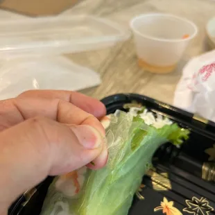 Bits of plastic in summer roll
