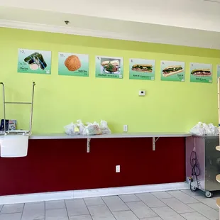 the counter area of a fast food restaurant