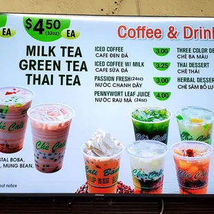Tea and Coffee Drink Menu