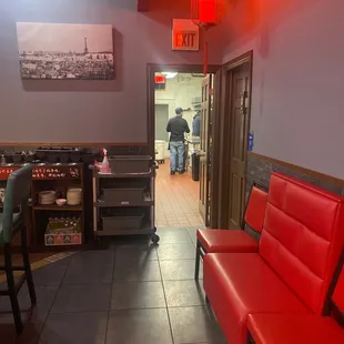 a view of a restaurant from the entrance