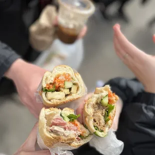 Banh Mi Bo Kho, veggie tofu banh mi &amp; banh mi #4  (ham) &amp; Vietnamese iced coffee ($7 sandwiches, $4 coffee)