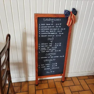 Menu as of May 2023