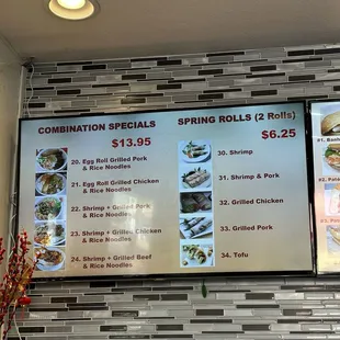 Menu for Rice Noodles and Spring Rolls