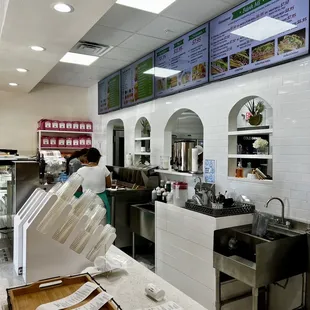 a counter with a bunch of items on it