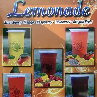 lemonade, strawberry raspberry and dragon fruit
