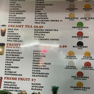 the menu for the restaurant