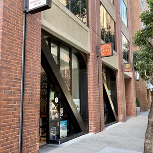 the entrance to a store