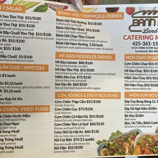 Catering menu