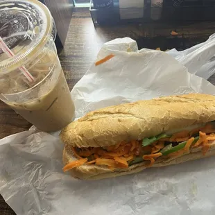 B1. Grilled Pork Banh Mi &amp; Vietnamese Iced Coffee. My favorite with added fried egg.